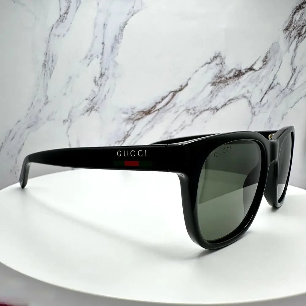New GUCCI Sunglasses Black 54mm Square Gold Letter Logo Red Green Web Mens - Picture 9 of 15